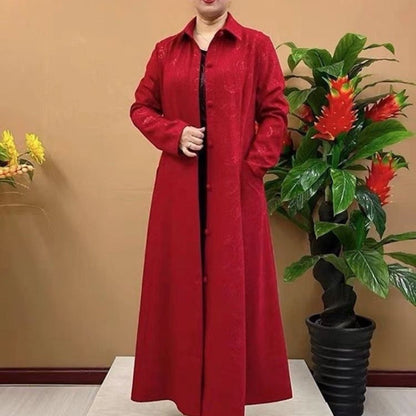 Women's Autumn Printed Button-Down Long Trench Coat