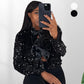 ✨New Arrival✨Gift Choice - Women's Tie Front Long Sleeve Sequin Short Jacket