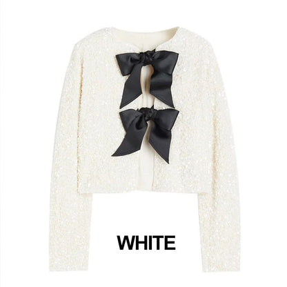 ✨Women's Tie Front Long Sleeve Sequin Short Jacket