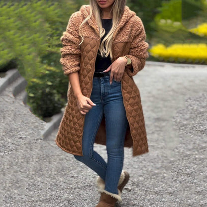 Women's Cozy Quilted Sherpa Coat with Hood