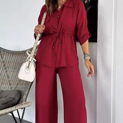Button-Down Top & Loose-Fit Pants Set
