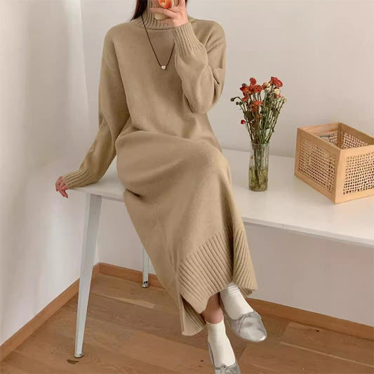 Elegant Loose Solid Color Turtleneck Knit Dress