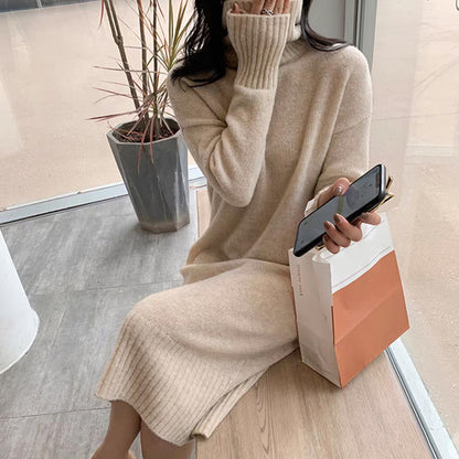 Elegant Loose Solid Color Turtleneck Knit Dress