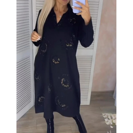 Comfortable Below-Knee Loose Fit Dress with Pockets