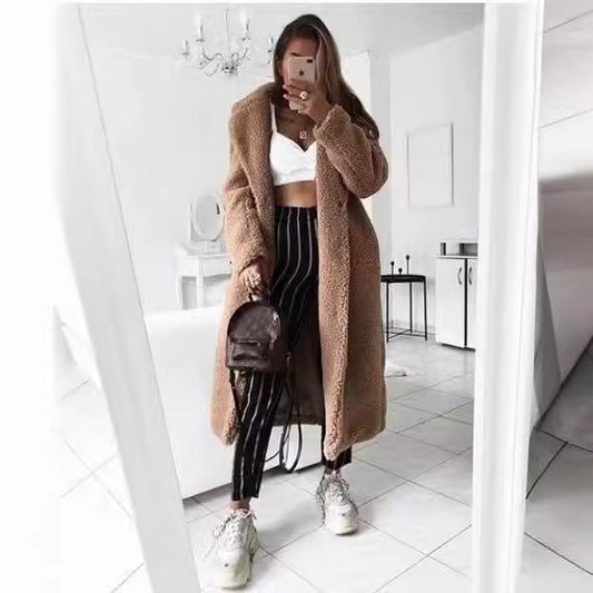 Women's Long Faux Fleece Warm Cardigan Coat