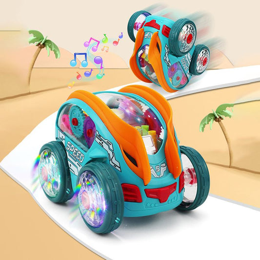 Dynamic Gear-Powered Car with LED Lights and Music
