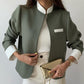 Women's Elegant Patchwork Stand Collar Blazer and Trousers