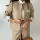 Women's Elegant Patchwork Stand Collar Blazer and Trousers
