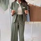 Women's Elegant Patchwork Stand Collar Blazer and Trousers