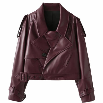 Retro Lapel Short PU Leather Jacket