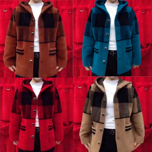 Women's Thick Knitted Hooded Jacket with Relaxed Fit