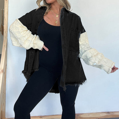 Women’s Vintage Denim and Knit Contrast Jacket