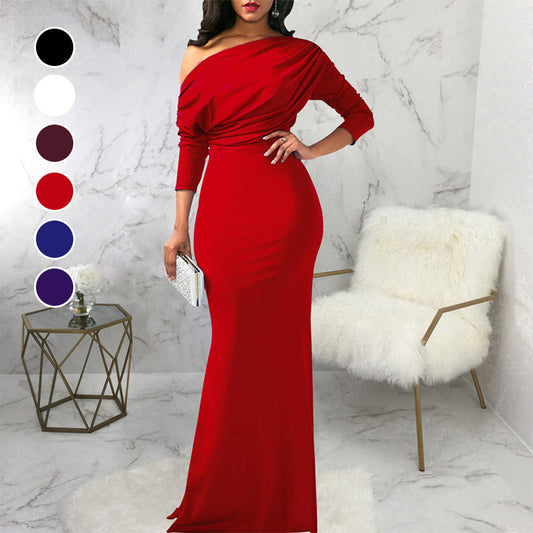 Women's Sexy Elegant Long Sleeve Off Shoulder Bodycon Long Evening Formal Dress
