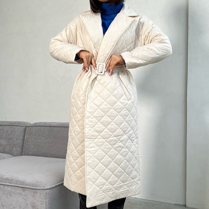Women's Warm Diamond Lattice Coat with Belt
