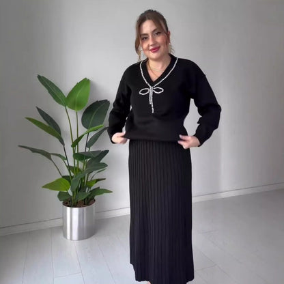 Women's Knit Short Top & Maxi Skirt Two-Piece Set