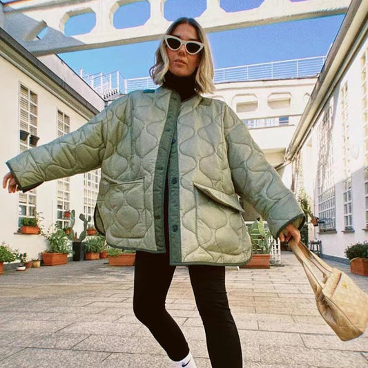 Thick Diamond Pattern Curved Hem Jacket