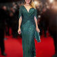 Sequined V-Neck Evening Dress with Pleated Hem