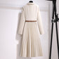 Asymmetrical Patchwork Pleated Blazer Dress with Belt