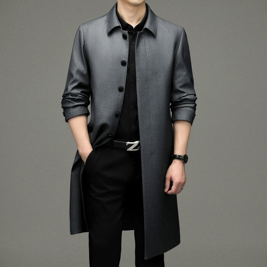 Men's Long Button-Down Lapel Jacket