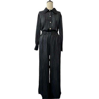 Women's Button-Down Shirt & Wide-Leg Pants Set