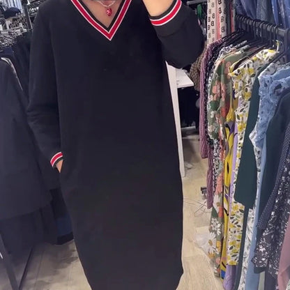 V-Neck Loose Knit Dress for Women