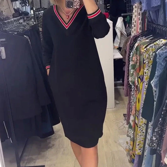 V-Neck Loose Knit Dress for Women
