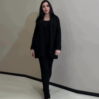 Women's Solid Color Buttoned Knit Sweater & Long Skirt Set