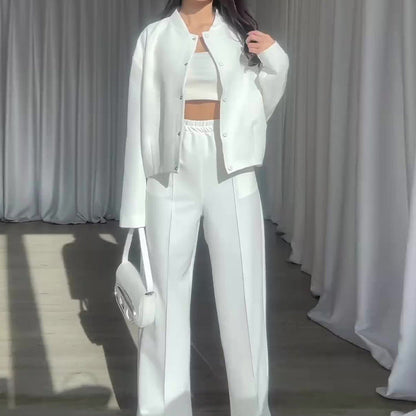 Women’s Solid Color Jacket and Loose Pants 2-Piece Set