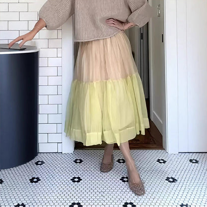 Women's Elastic High Waist Tiered Maxi Skirt
