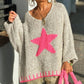 Women's Star Print V-Neck Pullover Sweater