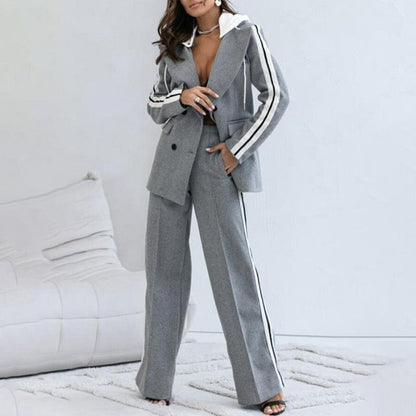 💖Limited Sale 50% OFF💖Women’s Casual Gray Blazer Top & Wide-Leg Pants 2-Piece Set