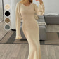 Women's Solid Backless Long-Sleeve Maxi Dresses