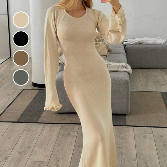 Women's Solid Backless Long-Sleeve Maxi Dresses