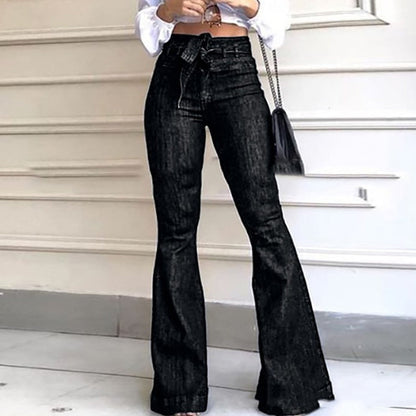 Women's High-Waisted Flared Jeans with Belt