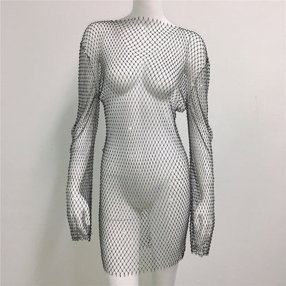 Women's Rhinestone See Through Cover Up Dress