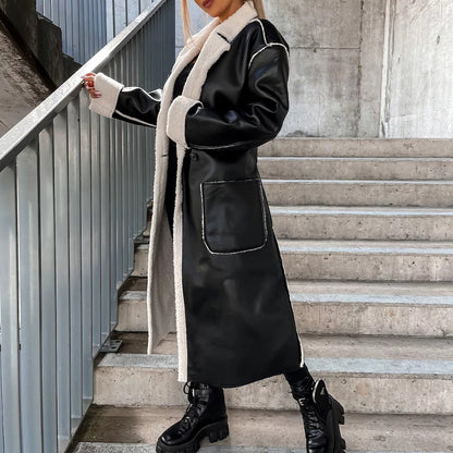 Women's Stylish Lapel Coat with Belt - Warm & Windproof