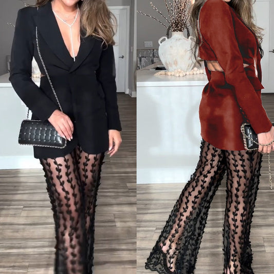 Women’s 2-Piece Blazer & Sheer Mesh Pants Set