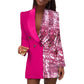 Women's Deep V-neck Single-breasted Sequin Splicing Blazer
