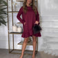 Women's Long-Sleeve Round-Neck Dress with Pleated Hem