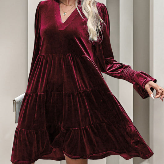 Women’s V-Neck Long Sleeve Smocked Mini Dress