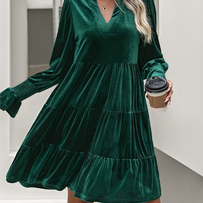 Women’s V-Neck Long Sleeve Smocked Mini Dress
