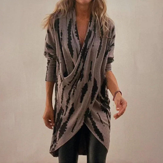 Women's Irregular Cross-Front Tie-Dye Long Sleeve Top