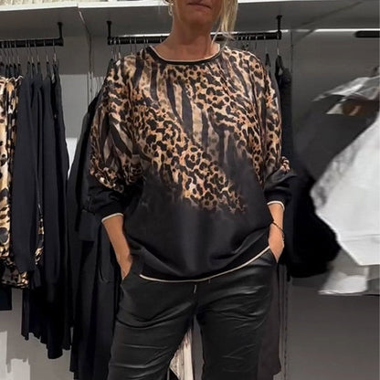 Casual Loose Round Neck Leopard Print Top