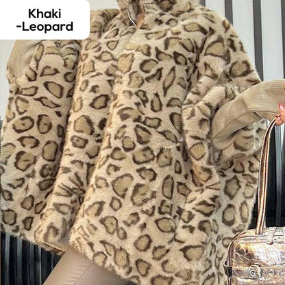 Women's Leopard Print Faux Fur Jacket