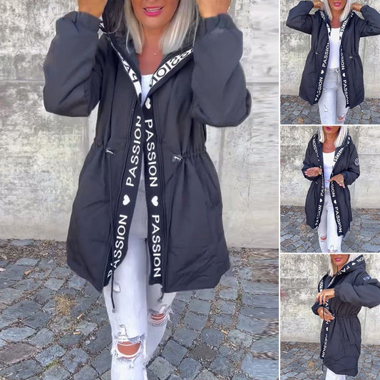 Women's Trendy Hooded Coat with Drawstring Waist