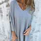 Women's Long Sleeve Knitted V-Neck Loose Long Top