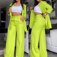 Women’s Elegant Notched Lapel Blazer and Wide-leg Pants Suit