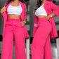 Women’s Elegant Notched Lapel Blazer and Wide-leg Pants Suit