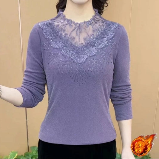 Women's Lace Rhinestone Thermal Top
