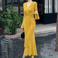 Elegant V-Neck Pleated Bodycon Maxi Dress
